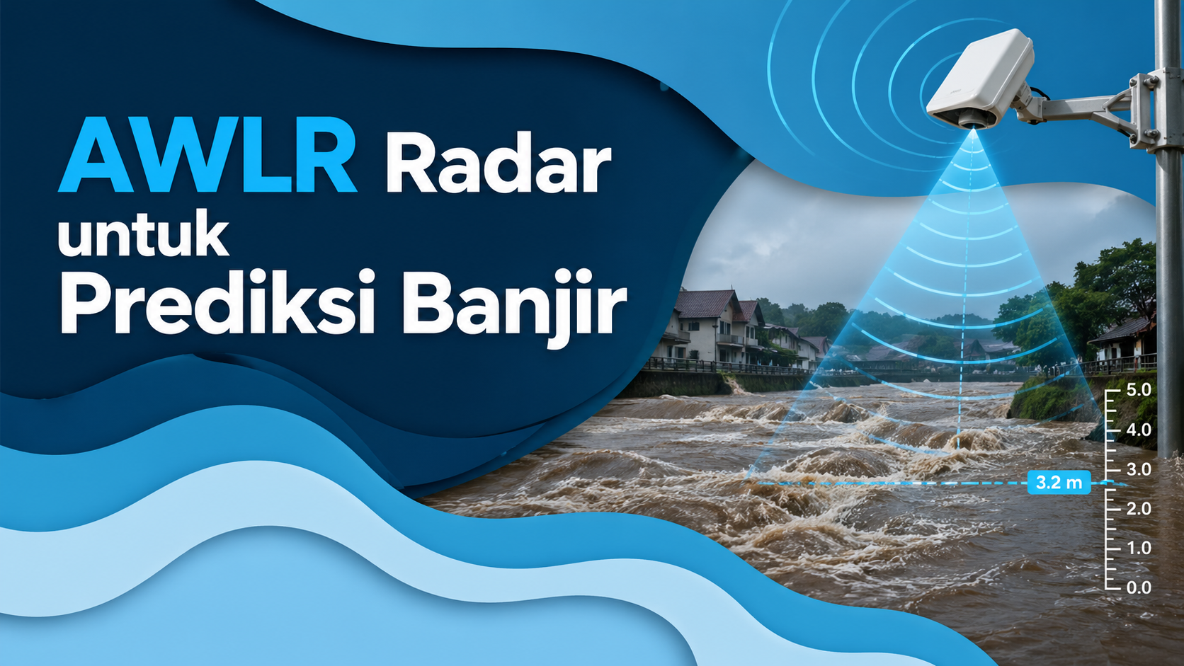 AWLR Radar untuk prediksi banjir dengan monitoring tinggi muka air real-time pada sungai meluap menggunakan sensor radar